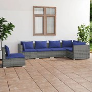 6 pcs conjunto lounge de jardim c/ almofadões vime PE cinza