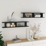 vidaXL Estantes de parede 2 pcs derivados de madeira preto brilhante