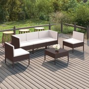vidaXL 6 pcs conjunto lounge jardim c/ almofadões vime PE castanho