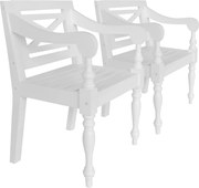 vidaXL Cadeiras Batávia 2 pcs madeira de mogno maciça branco