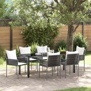 vidaXL Conjunto de Jantar de Jardim com 7 Peças e Almofadas Castanho em Rattan e Poliéster.