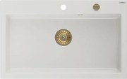 Mexen Elix lava-loiça de granito 1-cuba 800 x 500 mm, branco, sifão dourado - 6527801005-20-G