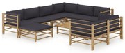 vidaXL 10 pcs conj. lounge jardim em bambu c/ almofadões cinza-escuro