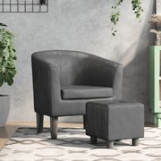 vidaXL Poltrona com apoio de pés couro artificial cinzento