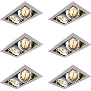 Conjunto de 6 focos embutidos aço AR111 ajustáveis 2-luzes - Oneon