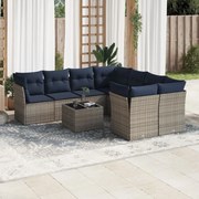 vidaXL 9 pcs conjunto sofás p/ jardim c/ almofadões vime PE cinzento
