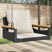 vidaXL Banco baloiço com almofadões 63x62x40 cm vime PE preto