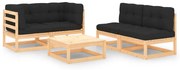 vidaXL 5 pcs conjunto lounge de jardim c/ almofadões pinho maciço