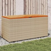 vidaXL Caixa arrumação jardim 110x50x54 cm vime PE/acácia maciça bege