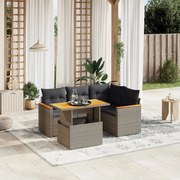 vidaXL 5 pcs conjunto sofás de jardim c/ almofadões vime PE cinzento