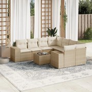 vidaXL 9 pcs conjunto de sofás p/ jardim com almofadões vime PE bege
