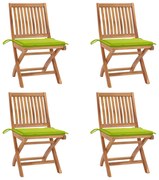 vidaXL Cadeiras de jardim dobráveis c/ almofadões 4 pcs teca maciça