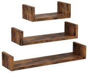 SONGMICS LWS066T01 Conjunto de 3 prateleiras flutuantes 30/45/60 cm Prateleiras de parede com capacidade de carga de 10 kg para sala de estar, escritório, banheiro, cozinha, marrom vintage