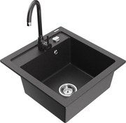Mexen Vito lava-loiça de granito de 1 bacia com torneira de cozinha Telma, preto salpicado - 6503-76-670200-76