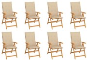 vidaXL Cadeiras de jardim reclináveis c/ almofadões 8 pcs teca maciça