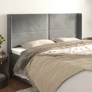 vidaXL Cabeceira cama c/ abas veludo 203x16x118/128 cm cinzento-claro