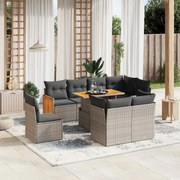 vidaXL 9 pcs conjunto sofás p/ jardim com almofadões vime PE cinzento