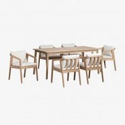 Conjunto De Mesa Retangular Kaela (180x90 Cm) E 6 Cadeiras De Jantar Em Madeira De Acácia Castanho Acácia - Sklum