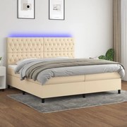 vidaXL Cama box spring c/ colchão e LED 200x200 cm tecido cor creme