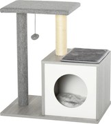 PawHut Arranhador Gatos 3 Níveis Poste Arranhar Caverna Almofadas Amovíveis Brinquedo 59x39x62 cm Cinza Confortável | Aosom Portugal