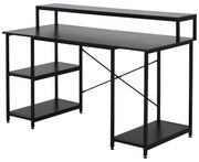 HOMCOM Mesa para Computador com Prateleiras Pés Ajustáveis ​​Moldura de Metal 140x60x93 cm