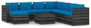 9 pcs conj. lounge jardim c/ almofadões madeira impreg. cinza