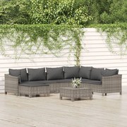 8 pcs conjunto lounge de jardim c/ almofadões vime PE cinzento