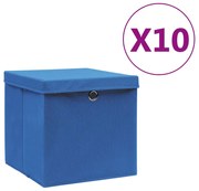 Caixas de arrumação com tampas 10 pcs 28x28x28 cm azul