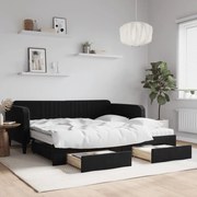 vidaXL Sofá-cama com gavetão e gavetas 100x200 cm veludo preto