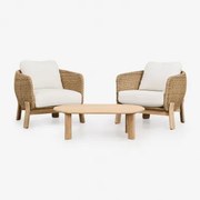 Conjunto De Jardim Leilan Com 2 Poltronas E Uma Mesa De Centro Em Madeira De Acácia E Rattan Marrom Acácia Claro - Sklum