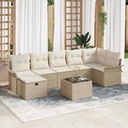 vidaXL Conjunto de Sofá de Jardim com 8 Peças e Almofadas Bege em Rattan Poly
