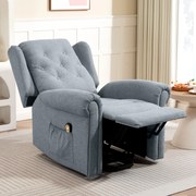 Poltrona Relax Reclinável Elétrica Poltrona Elevatória com Encosto Alto Capitonê Controlo Remoto 85x91x103 cm Cinza