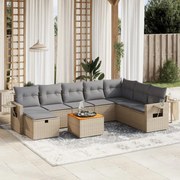 vidaXL 9 pcs conj. sofás jardim c/ almofadões vime PE bege misturado