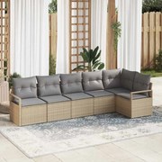 vidaXL Conjunto de Sofá de Jardim 6 Peças com Almofadas Bege em Rattan Sintético
