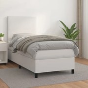 Cama com molas/colchão 100x200 cm couro artificial branco