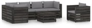 7 pcs conj. lounge jardim + almofadões madeira impreg. cinzento