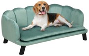 PawHut Sofá para Cães Médios Sofá Cama para Animais de Estimação Estofado em Veludo com Pés de Madeira 98,5x60,5x35,5 cm Verde | Aosom Portugal