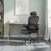 Cadeira de escritório ergonómica com tecido de malha e apoios de braços rebatíveis preta