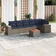 vidaXL 7 pcs conjunto sofás p/ jardim c/ almofadões vime PE cinzento