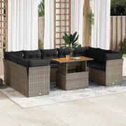 vidaXL 10 pcs conjunto sofás de jardim c/ almofadões vime PE cinzento
