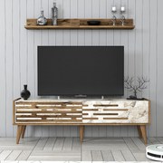 Unidade de TV Valensiya – Nogueira/Branco/Mármore – 140 cm x 35 cm x 4