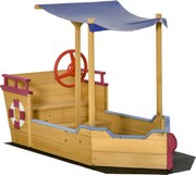 Outsunny Caixa de Areia Barco Pirata em Madeira - Vela de Sombra, Baú de Arrumação, leme - Madeira de pinho pré-oleado | Aosom Portugal