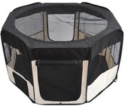 PawHut Parque Dobrável para Animais com Almofada 2 Portas Tecido Oxford Portátil Ø114x58 cm Preto Creme | Aosom Portugal