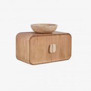 Conjunto De Móvel De Casa De Banho Suspenso 95x45 Cm Em Madeira De Manga E Pedra Natural Kivalina Travertino - Madeira De Mangueira & - Sklum