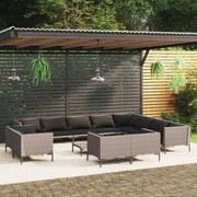 vidaXL 13 pcs conj. lounge jardim c/ almofadões vime PE cinza-escuro