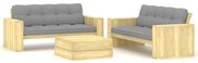 3 pcs conjunto lounge de jardim com almofadões pinho impregnado