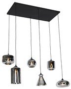 Candeeiro de suspensão Art Deco preto com vidro fumê 6-luzes - Wallace