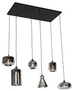 Candeeiro suspenso art déco preto com vidro fumê 6 luzes - Wallace Art Deco