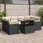 vidaXL 6 pcs conjunto sofás jardim c/ almofadões vime PE/acácia preto