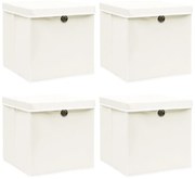 vidaXL Caixas de arrumação com tampas 4 pcs 32x32x32 cm tecido branco
